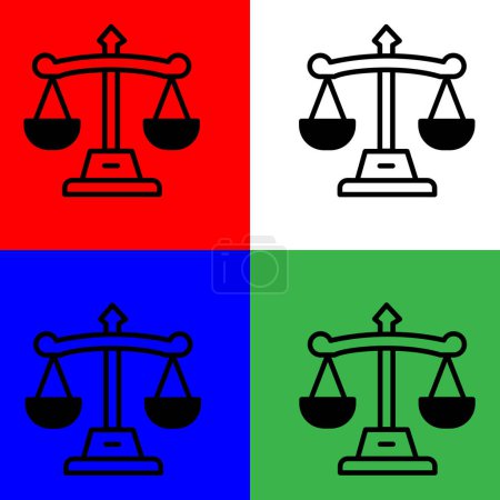 Icône vectorielle à échelle de justice, style linéaire, de la collection d'icônes comptables, isolée sur fond blanc, vert, bleu et rouge.