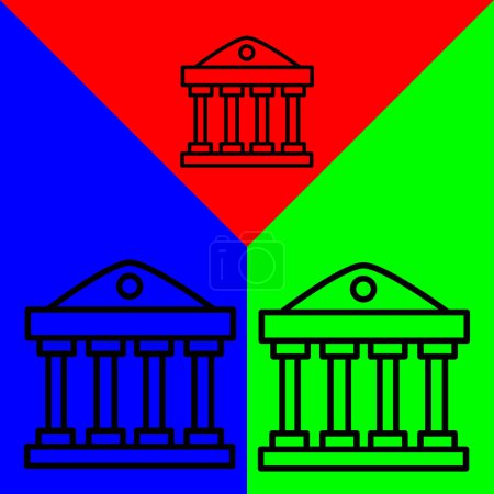Téléchargez les illustrations : Icône vectorielle de banque, style linéaire, de la collection d'icônes comptables, isolée sur fond vert, bleu et rouge. - en licence libre de droit
