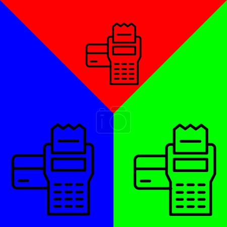 Téléchargez les illustrations : Icône vectorielle terminal Pos, style linéaire, de la collection d'icônes comptables, isolé sur fond vert, bleu et rouge. - en licence libre de droit