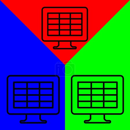 spreadsheet, financial accounting report, Vector Icon, Lineal style, from accounting icons collection, isolated on Green, Blue and Red Background.