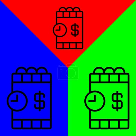 Verbindlichkeiten Vektor-Symbol, linearer Stil, aus der Sammlung von Bilanzsymbolen, isoliert auf grünem, blauem und rotem Hintergrund.