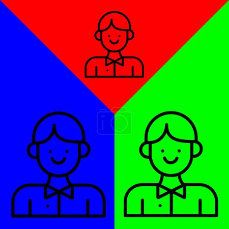 Ilustración de Icono vectorial Avatar contable, estilo Lineal, de la colección de iconos contables, aislado en fondo verde, azul y rojo. - Imagen libre de derechos