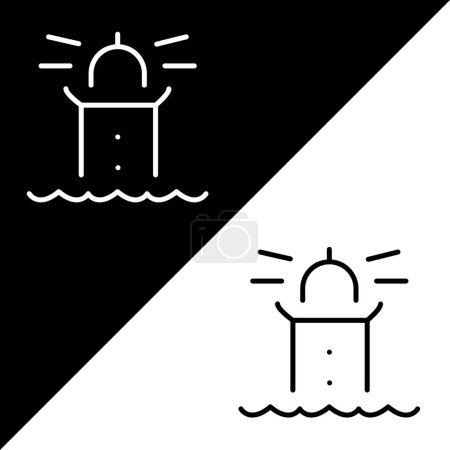 Ilustración de Icono del faro vectorial, icono de estilo de esquema, de la colección de iconos de aventura, aislado en fondo blanco y negro. - Imagen libre de derechos