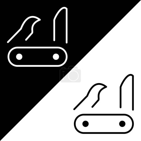 Téléchargez les illustrations : Couteau suisse Vector Icon, icône de style Outline, de la collection d'icônes Adventure, isolé sur fond noir et blanc. - en licence libre de droit