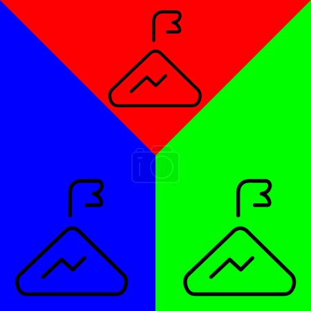 Téléchargez les illustrations : Icône vectorielle de montagne, icône de style contour, de la collection d'icônes d'aventure, isolé sur fond rouge, bleu et vert. - en licence libre de droit