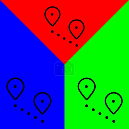 Icône vectorielle de carte, icône de style contour, de la collection d'icônes d'aventure, isolée sur fond rouge, bleu et vert.
