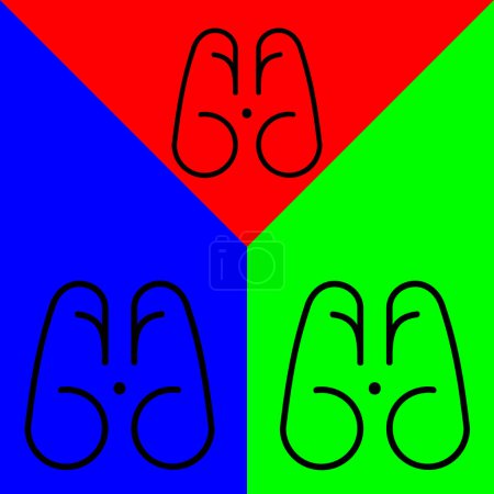 Téléchargez les illustrations : Icône vectorielle jumelles, icône de style contour, de la collection d'icônes Adventure, isolée sur fond rouge, bleu et vert. - en licence libre de droit