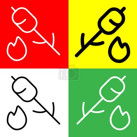 Icono del vector de malvaviscos, icono de estilo de esquema, de la colección de iconos de aventura, aislado en fondo rojo, amarillo, blanco y verde.