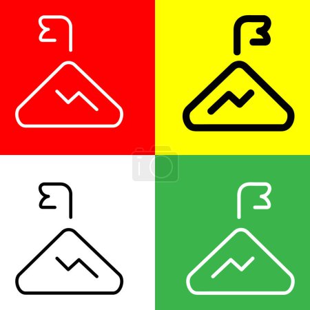 Ilustración de Icono de Vector de Montaña, Icono de estilo de esquema, de la colección de iconos de aventura, aislado en fondo rojo, amarillo, blanco y verde. - Imagen libre de derechos