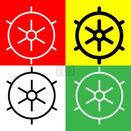Illustration for Ship wheel Vector Icon, Outline style icon, from Adventure icons collection, isolated on Red, Yellow, White and Green Background. - Royalty Free Image