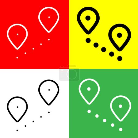 Icône vectorielle de carte, icône de style contour, de la collection d'icônes d'aventure, isolée sur fond rouge, jaune, blanc et vert.