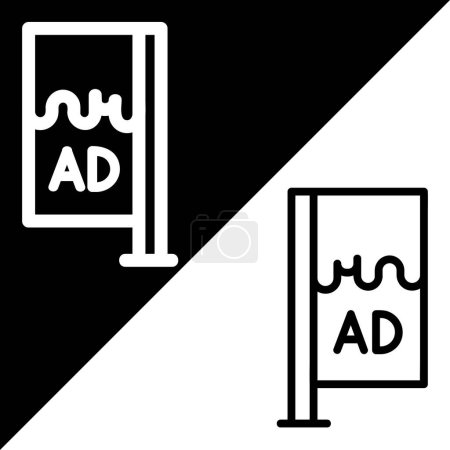 Illustration for Advertising vertical flag vector icon, Outline style icon, from Advertisement icons collection, isolated on Black and white Background. - Royalty Free Image
