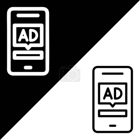 Illustration for Advertising on Smartphone Vector Icon, Outline style icon, from Advertisement icons collection, isolated on Black and white Background. - Royalty Free Image