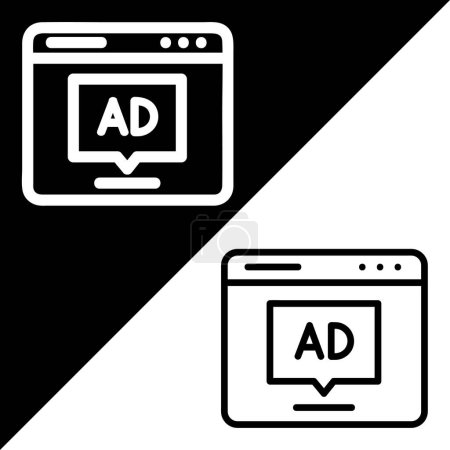Illustration for Advertising web ad Vector Icon, Outline style icon, from Advertisement icons collection, isolated on Black and white Background. - Royalty Free Image