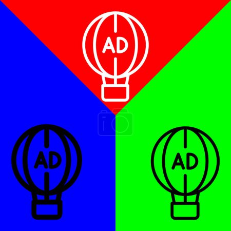 Photo for Hot air balloon vector icon Vector Icon, Outline style icon, from Advertisement icons collection, isolated on Red Blue and Green Background. - Royalty Free Image