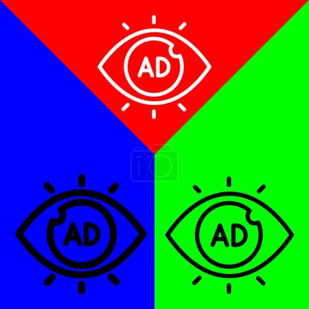 Téléchargez les illustrations : Icône vectorielle des yeux, icône de style contour, de la collection d'icônes de publicité, isolé sur fond bleu rouge et vert. - en licence libre de droit