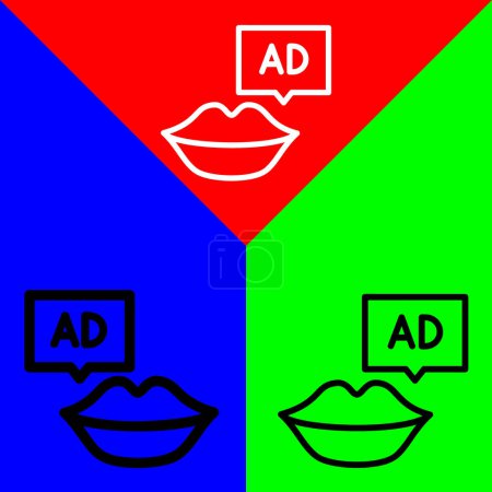 Icono de vector publicitario, icono de estilo de esquema, de la colección de iconos de publicidad, aislado en fondo rojo azul y verde.