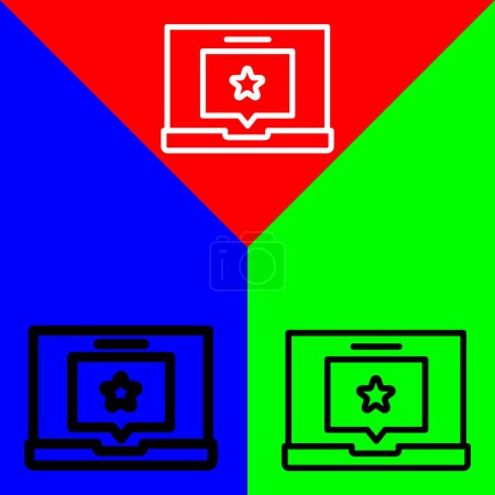 Ilustración de Icono del vector del ordenador portátil, icono de estilo de esquema, de la colección de iconos de publicidad, aislado en fondo rojo azul y verde. - Imagen libre de derechos