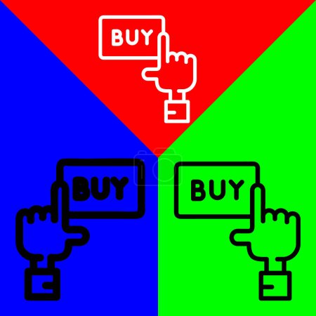 Ilustración de Compra icono de Vector, icono de estilo de esquema, de la colección de iconos de publicidad, aislado en fondo rojo azul y verde. - Imagen libre de derechos