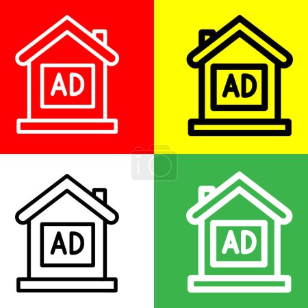 Photo for House Vector Icon, Outline style icon, from Advertisement icons collection, isolated on Red, Yellow, Green and White Background. - Royalty Free Image