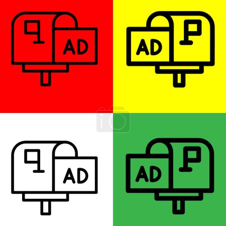 Illustration for Mailbox or letterbox Vector Icon, Outline style icon, from Advertisement icons collection, isolated on Red, Yellow, Green and White Background. - Royalty Free Image