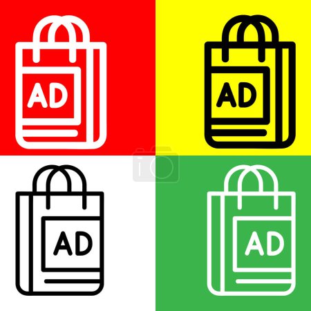 Illustration for Shopping bag Vector Icon, Outline style icon, from Advertisement icons collection, isolated on Red, Yellow, Green and White Background. - Royalty Free Image