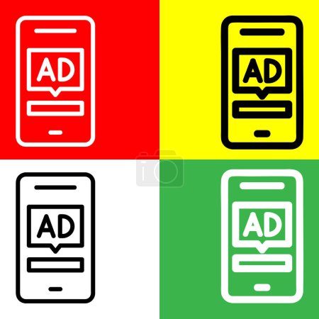 Ilustración de Publicidad en Smartphone Vector Icon, Icono de estilo de esquema, de la colección de iconos de publicidad, aislado en fondo rojo, amarillo, verde y blanco. - Imagen libre de derechos