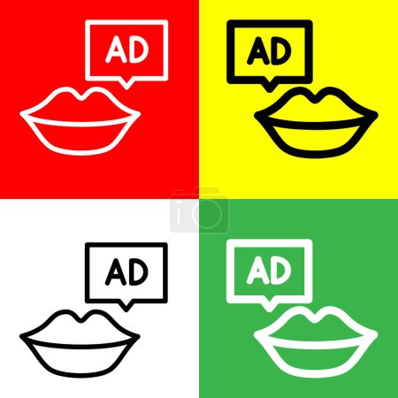 Icono de vector publicitario, icono de estilo de esquema, de la colección de iconos de publicidad, aislado en fondo rojo, amarillo, verde y blanco.