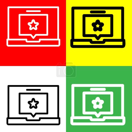 Ilustración de Icono del vector del ordenador portátil, icono de estilo de esquema, de la colección de iconos de publicidad, aislado en fondo rojo, amarillo, verde y blanco. - Imagen libre de derechos