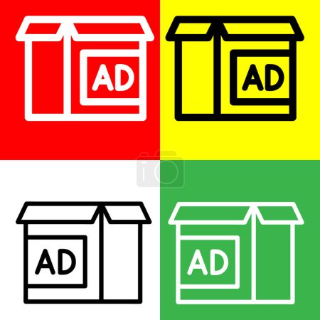 Illustration for Box or Ad box Vector Icon, Outline style icon, from Advertisement icons collection, isolated on Red, Yellow, Green and White Background. - Royalty Free Image