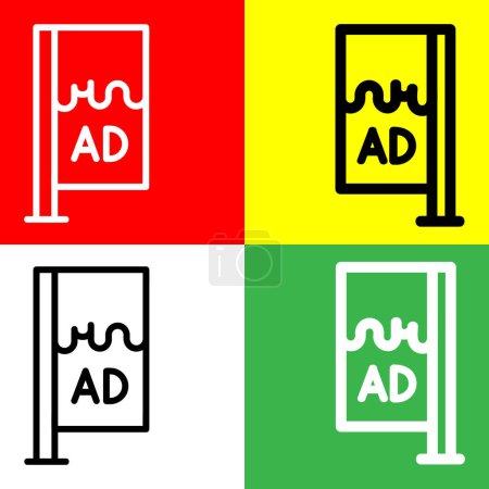 Téléchargez les illustrations : Icône vectorielle de drapeau vertical publicitaire, icône de style contour, de la collection d'icônes publicitaires, isolée sur fond rouge, jaune, vert et blanc. - en licence libre de droit