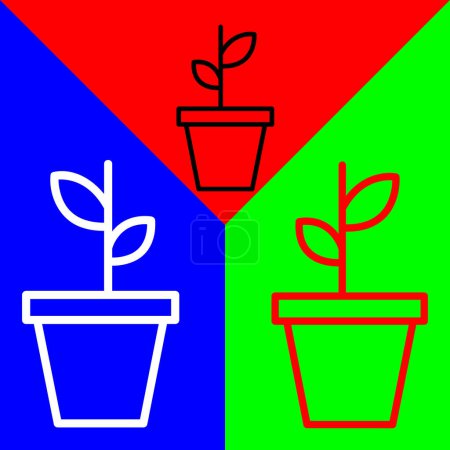 Téléchargez les illustrations : Icône vectorielle de jardin, icône de style linéaire, de la collection d'icônes de l'agriculture, isolée sur fond rouge, bleu et vert. - en licence libre de droit