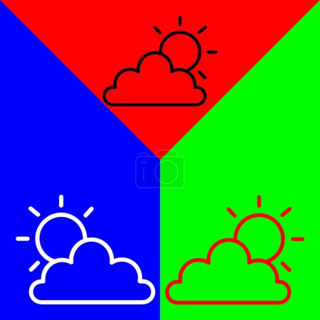 Téléchargez les illustrations : Icône vectorielle météo, icône de style linéaire, de la collection d'icônes Agriculture, isolée sur fond rouge, bleu et vert. - en licence libre de droit