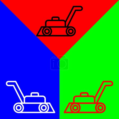 Illustration for Lawn Mower Vector Icon, Lineal style icon, from Agriculture icons collection, isolated on Red, Blue and Green Background. - Royalty Free Image