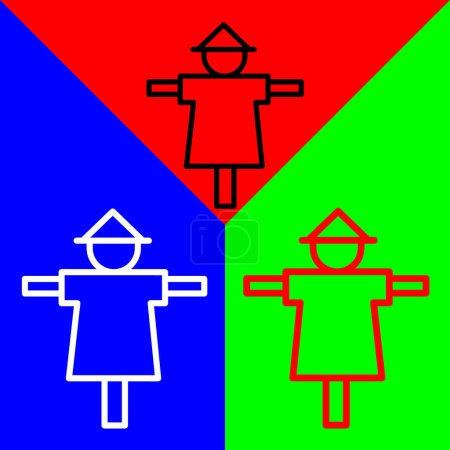 Ilustración de Icono de Vector Espantapájaros, icono de estilo Lineal, de la colección de iconos de Agricultura, aislado sobre fondo rojo, azul y verde. - Imagen libre de derechos