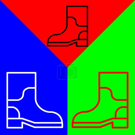 Illustration for Shoes or rubber boot Vector Icon, Lineal style icon, from Agriculture icons collection, isolated on Red, Blue and Green Background. - Royalty Free Image