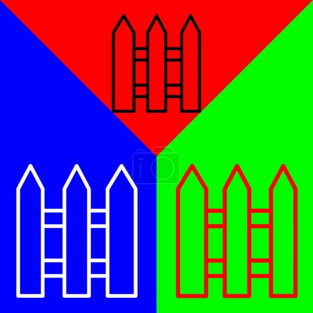 Zaun Vector Icon, lineares Stilikon, aus der Sammlung von Landwirtschaftssymbolen, isoliert auf rotem, blauem und grünem Hintergrund.