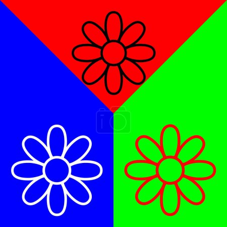 Téléchargez les illustrations : Icône vectorielle fleur, icône de style linéaire, de la collection d'icônes Agriculture, isolée sur fond rouge, bleu et vert. - en licence libre de droit