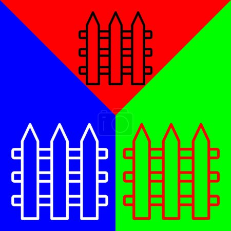 Ilustración de Valla Vector Icono, icono de estilo Lineal, de la colección de iconos de Agricultura, aislado sobre fondo rojo, azul y verde. - Imagen libre de derechos
