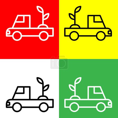 Téléchargez les illustrations : Icône vectorielle de camion de livraison, icône de style linéaire, de la collection d'icônes de l'agriculture, isolée sur fond rouge, jaune, blanc et vert. - en licence libre de droit