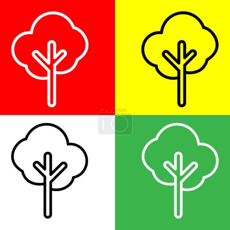 Ilustración de Icono de vectores de árboles, icono de estilo Lineal, de la colección de iconos de agricultura, aislado en fondo rojo, amarillo, blanco y verde. - Imagen libre de derechos