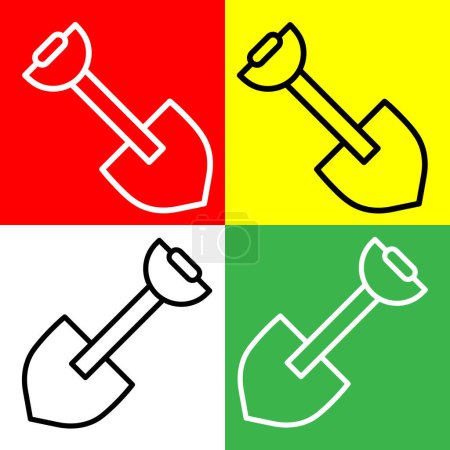 Ilustración de Icono de pala vectorial, icono de estilo Lineal, de la colección de iconos de agricultura, aislado en fondo rojo, amarillo, blanco y verde. - Imagen libre de derechos