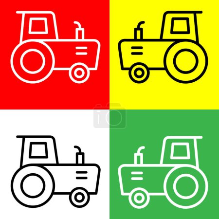 Téléchargez les illustrations : Icône vectorielle tracteur, icône de style linéaire, de la collection d'icônes Agriculture, isolée sur fond rouge, jaune, blanc et vert. - en licence libre de droit