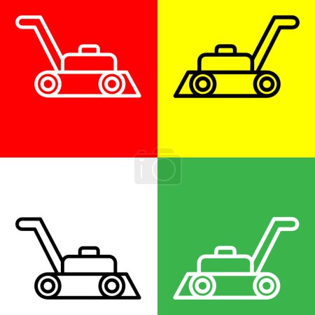 Illustration for Lawn Mower Vector Icon, Lineal style icon, from Agriculture icons collection, isolated on Red, Yellow, White and Green Background. - Royalty Free Image