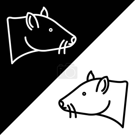 Illustration for Rat or Mouse Vector Icon, Lineal style icon, from Animal Head icons collection, isolated on Black and white Background. - Royalty Free Image