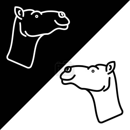 Illustration for Camel Vector Icon, Lineal style icon, from Animal Head icons collection, isolated on Black and white Background. - Royalty Free Image