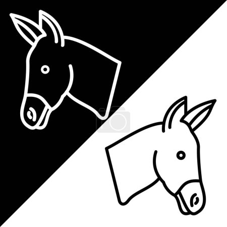Téléchargez les illustrations : Icône vectorielle âne, icône de style linéaire, de la collection d'icônes tête d'animal, isolée sur fond noir et blanc. - en licence libre de droit