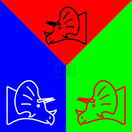 Triceratops Vector Icon, lineares Stilikon, aus der Animal Head Icons Kollektion, isoliert auf rotem, blauem und grünem Hintergrund.