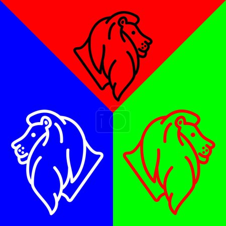 Ilustración de Lion Vector Icon, icono de estilo Lineal, de la colección de iconos Animal Head, aislado sobre fondo rojo, azul y verde. - Imagen libre de derechos