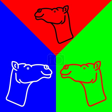 Illustration for Camel Vector Icon, Lineal style icon, from Animal Head icons collection, isolated on Red, Blue and Green Background. - Royalty Free Image